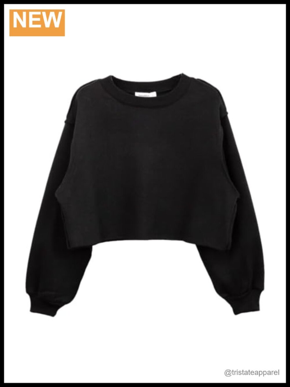 Fleece Lined Cropped Sweatshirt Raw Cut Crew Neck Long Sleeve Pullover